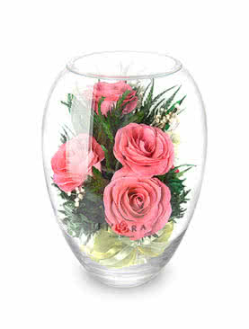 Ярко-розовые розы в вазе малый эллипс