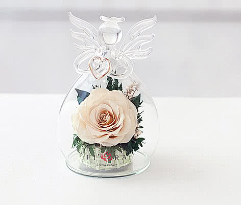Цветы в стекле (вакууме) - Мини и оригинальные в вазе формы ангела с сердцем - 43154