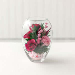 Лиловые и светло-розовые розы в вазе малый эллипс