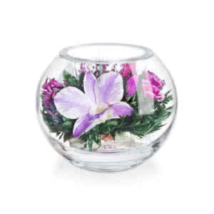 Орхидеи с мини диантусами в малой круглой вазе